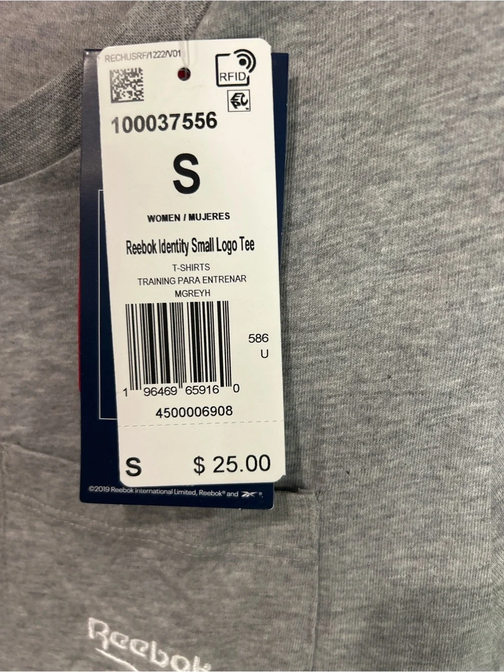 Reebok Identity Small Logo Pocket Tee Gray Heather Short Sleeve T-Shirt